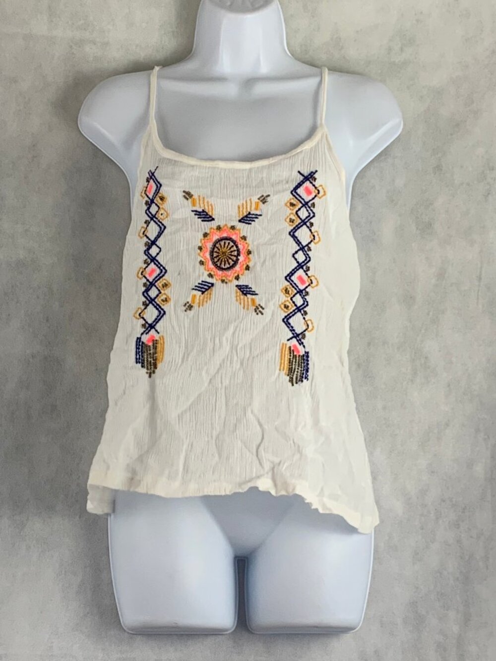 American Rag Juniors Embroidered Sleeveless Tank Top, White Combo, Small